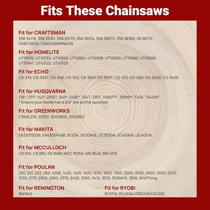 PETOX 3-Pack 16 Inch Chainsaw Chain 56 Drive Links, 3/8" Pitch, 0.050" Gauge, Fit for Craftsman, Remington, Greenworks, Earthwise, Echo, Ryobi, Husqvarna Chainsaws and More - Image 5